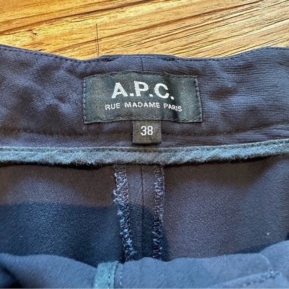 APC Paris Women’s Navy Trousers Menswear Style High Rise Pleated Front Straight - Picture 3 of 10